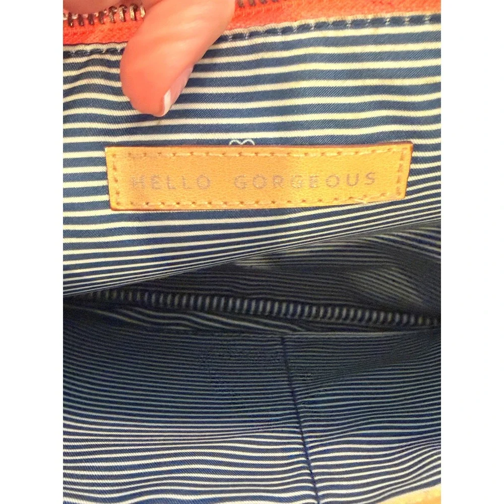 Stella & Dot Hello Gorgeous Geometric Triangle Zip Clutch Pouch Orange Blue